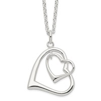 Sterling Silver Rhodium-plated Polished Double Heart Necklace, 18" view 5