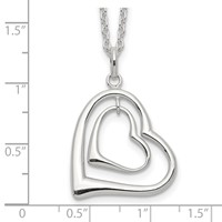 Sterling Silver Rhodium-plated Polished Double Heart Necklace, 18" view 3