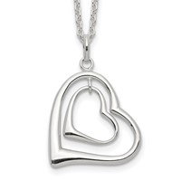 Sterling Silver Rhodium-plated Polished Double Heart Necklace, 18" view 1