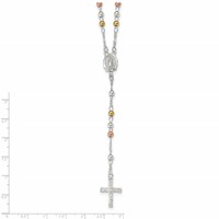 Sterling Silver Yellow and Rose Flash Gold-plated Polished Beaded Rosary Necklace, 24" view 2