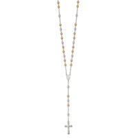 Sterling Silver Rose and Yellow Gold-plated Polished Beads Rosary, 26" view 2