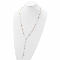 Sterling Silver Rose and Yellow Gold-plated Polished Beads Rosary, 26" view 5