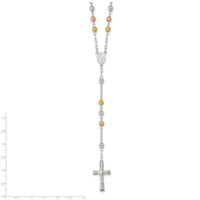 Sterling Silver Rose and Yellow Gold-plated Polished Beads Rosary, 26" view 4