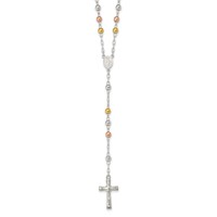 Sterling Silver Rose and Yellow Gold-plated Polished Beads Rosary, 26" view 1