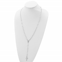 Sterling Silver Polished Beaded Rosary, 26" view 5