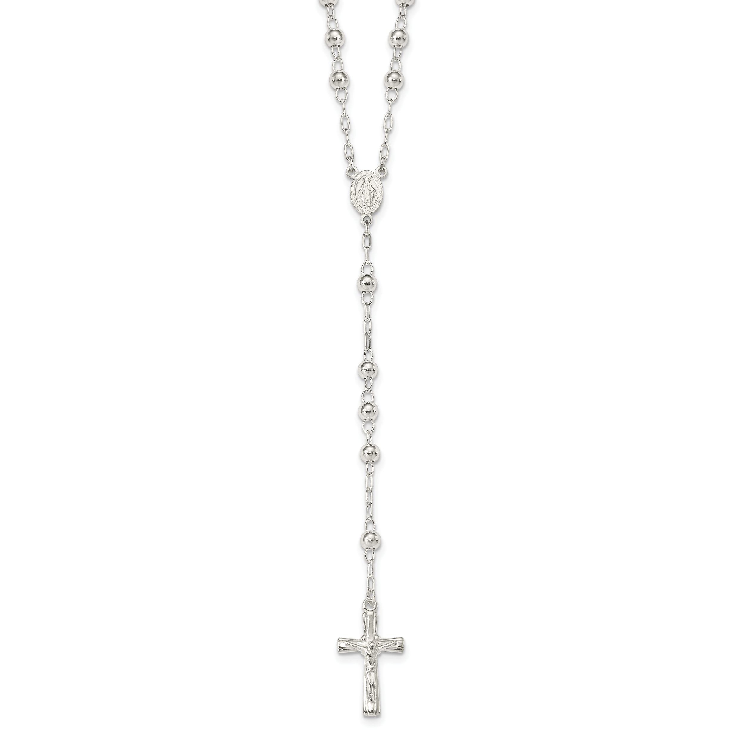 Sterling Silver Polished Rosary 26 inch Necklace (QH4988)