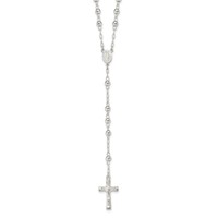 Sterling Silver Polished Beaded Rosary, 26" view 1
