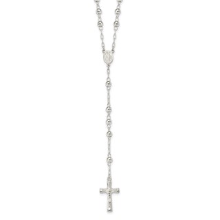 Sterling Silver Polished Rosary 26 inch Necklace