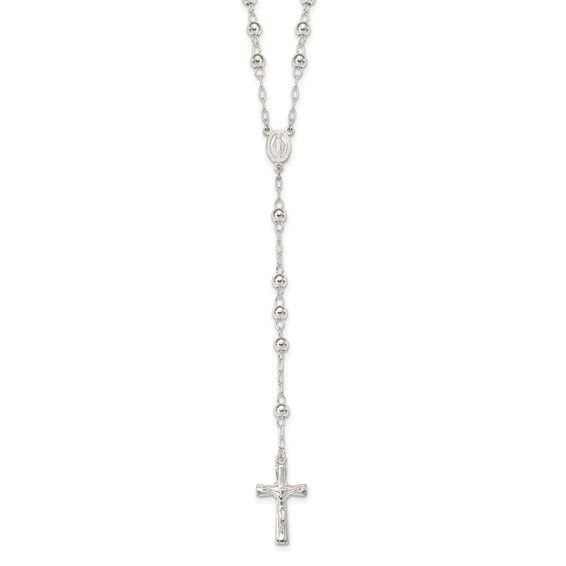 Sterling Silver Polished Rosary 26 inch Necklace