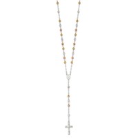 Sterling Silver Rose and Yellow Gold-plated Polished Mirror Beaded Rosary - 26in view 2