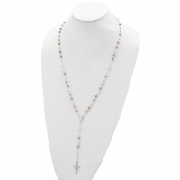Sterling Silver Rose and Yellow Gold-plated Polished Mirror Beaded Rosary - 26in view 5