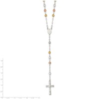 Sterling Silver Rose and Yellow Gold-plated Polished Mirror Beaded Rosary - 26in view 4