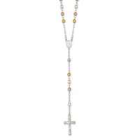 Sterling Silver Rose and Yellow Gold-plated Polished Mirror Beaded Rosary - 26in view 1