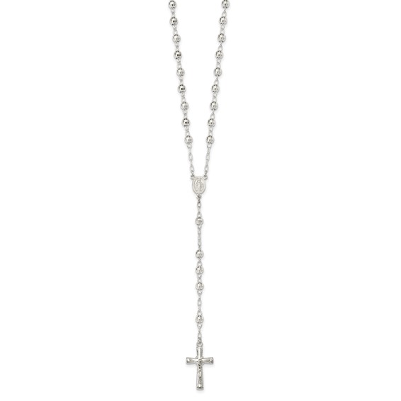 Sterling Silver Polished and Textured Bead Rosary 26 inch Necklace
