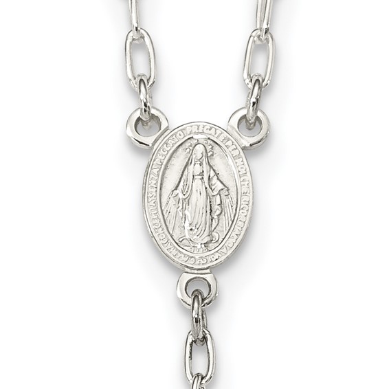 Sterling Silver Polished and Textured Bead Rosary 26 inch Necklace