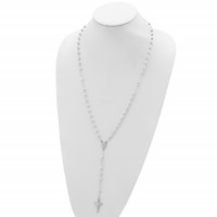 Sterling Silver Polished Mirror Beaded Rosary, 26" view 5