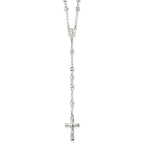 Sterling Silver Polished Mirror Beaded Rosary, 26"