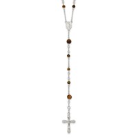 Sterling Silver Polished Tiger Eye Beaded Rosary, 33" view 1