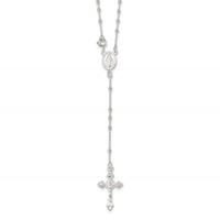 Sterling Silver Polished Beaded 18 Inch Rosary Necklace view 1