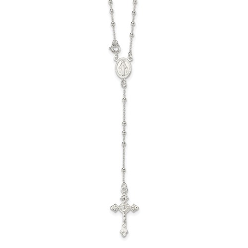 Sterling Silver Polished Beaded Rosary Necklace, 18"