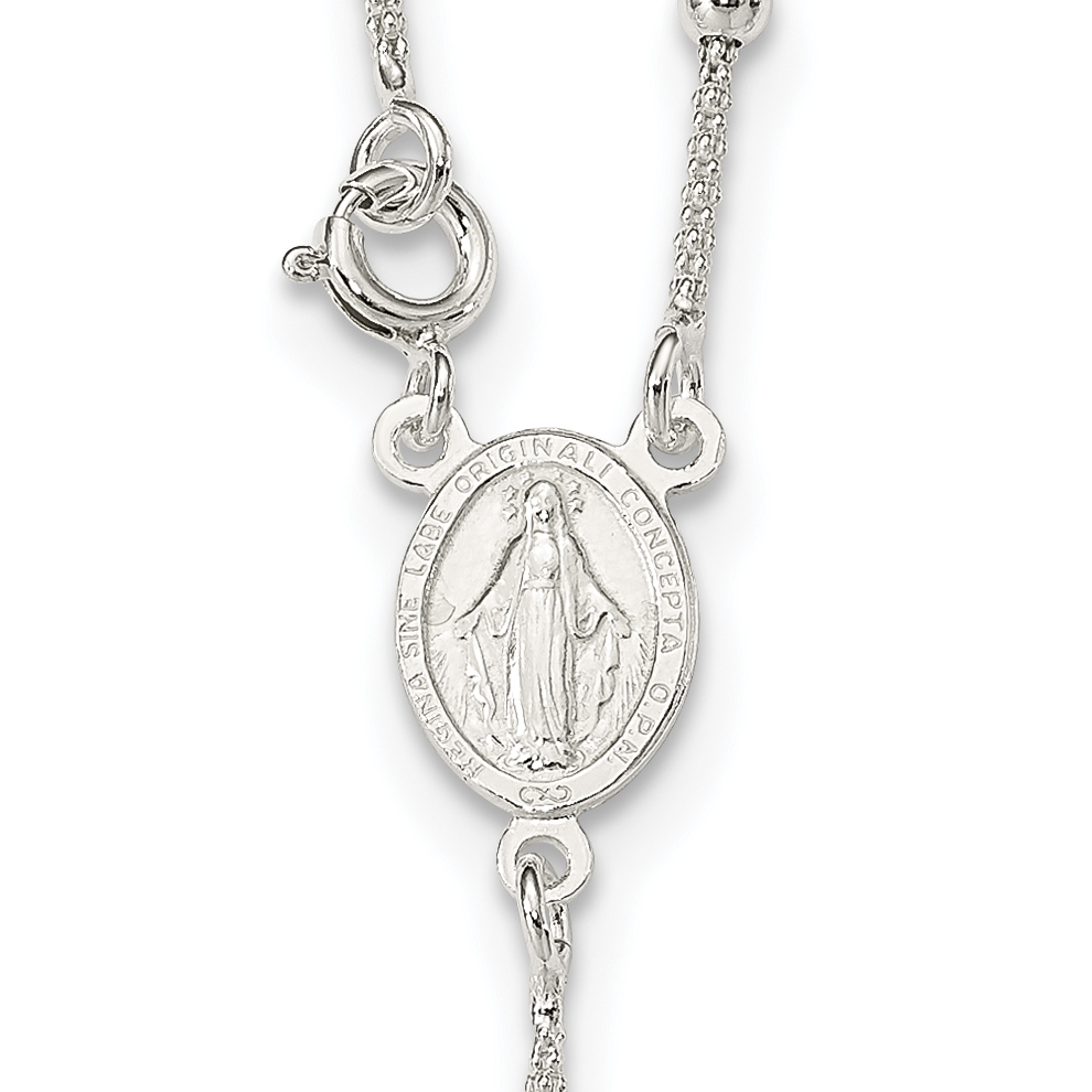 Collar rosario con cuentas pulidas de plata 16 pulgadas QH4993 - Imagen 3 de 4
