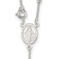 Sterling Silver Polished Bead Rosary Necklace, 16" view 3