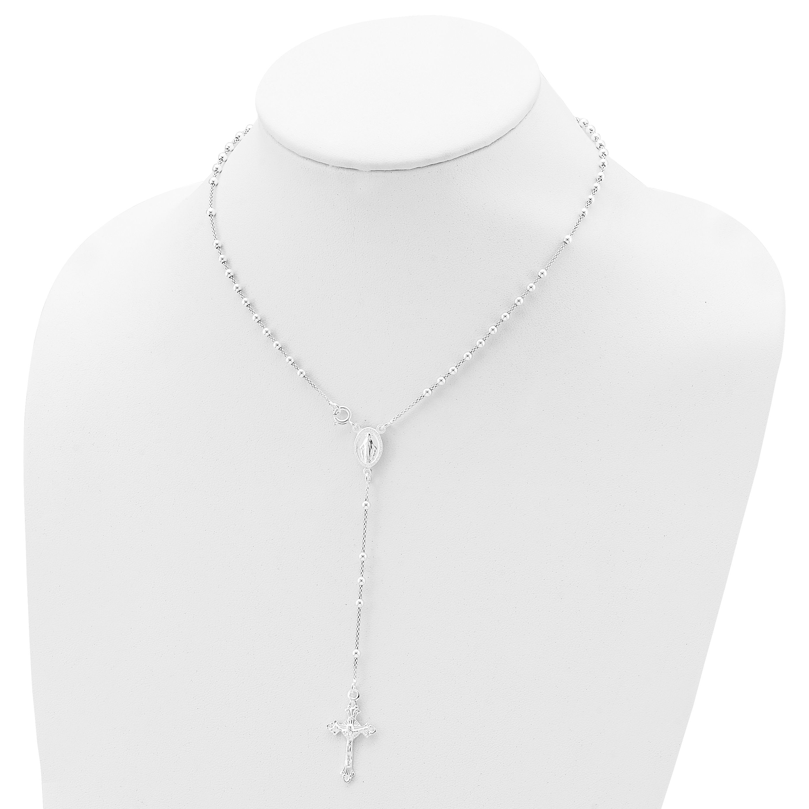 Collar rosario con cuentas pulidas de plata 16 pulgadas QH4993 - Imagen 4 de 4