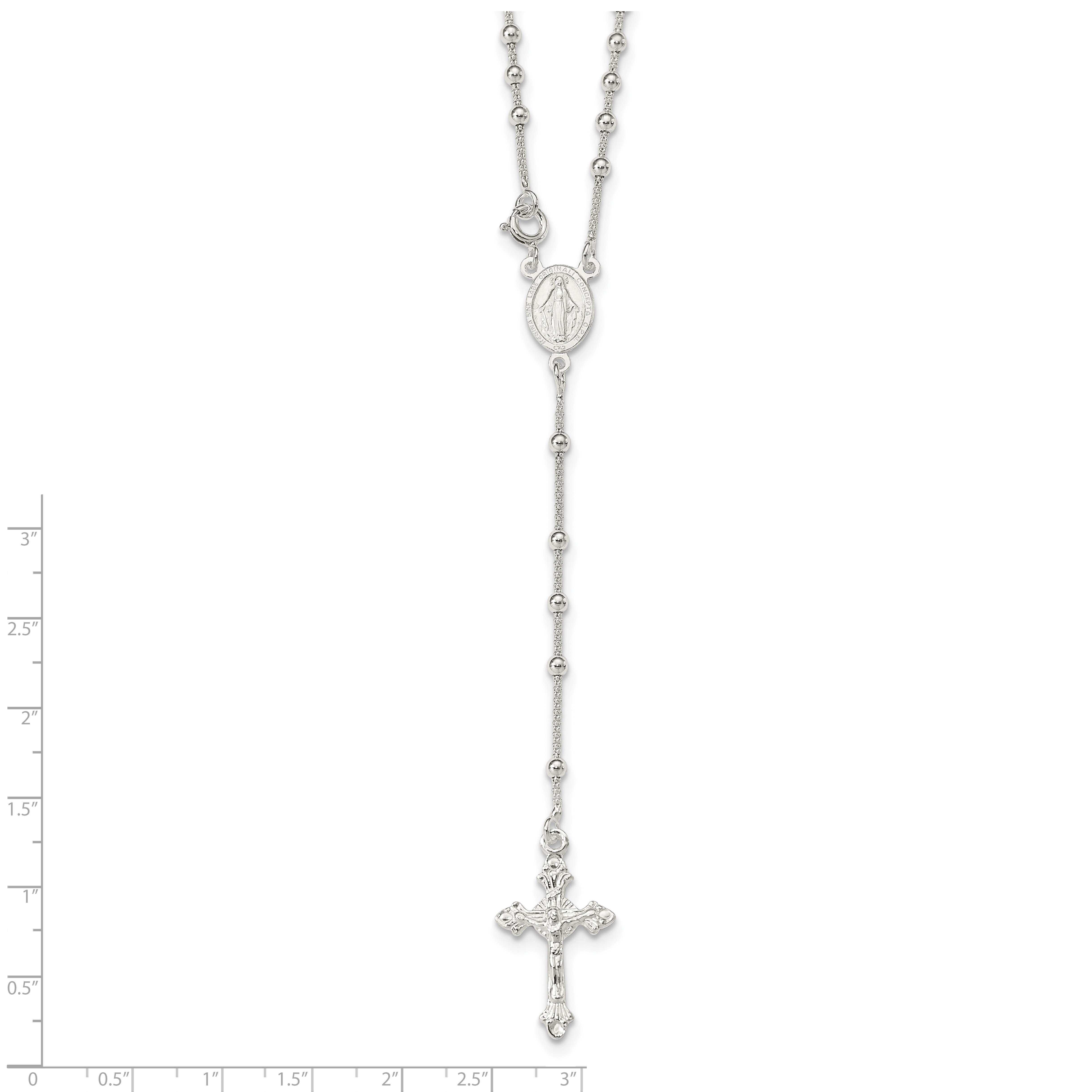 Collar rosario con cuentas pulidas de plata 16 pulgadas QH4993 - Imagen 2 de 4