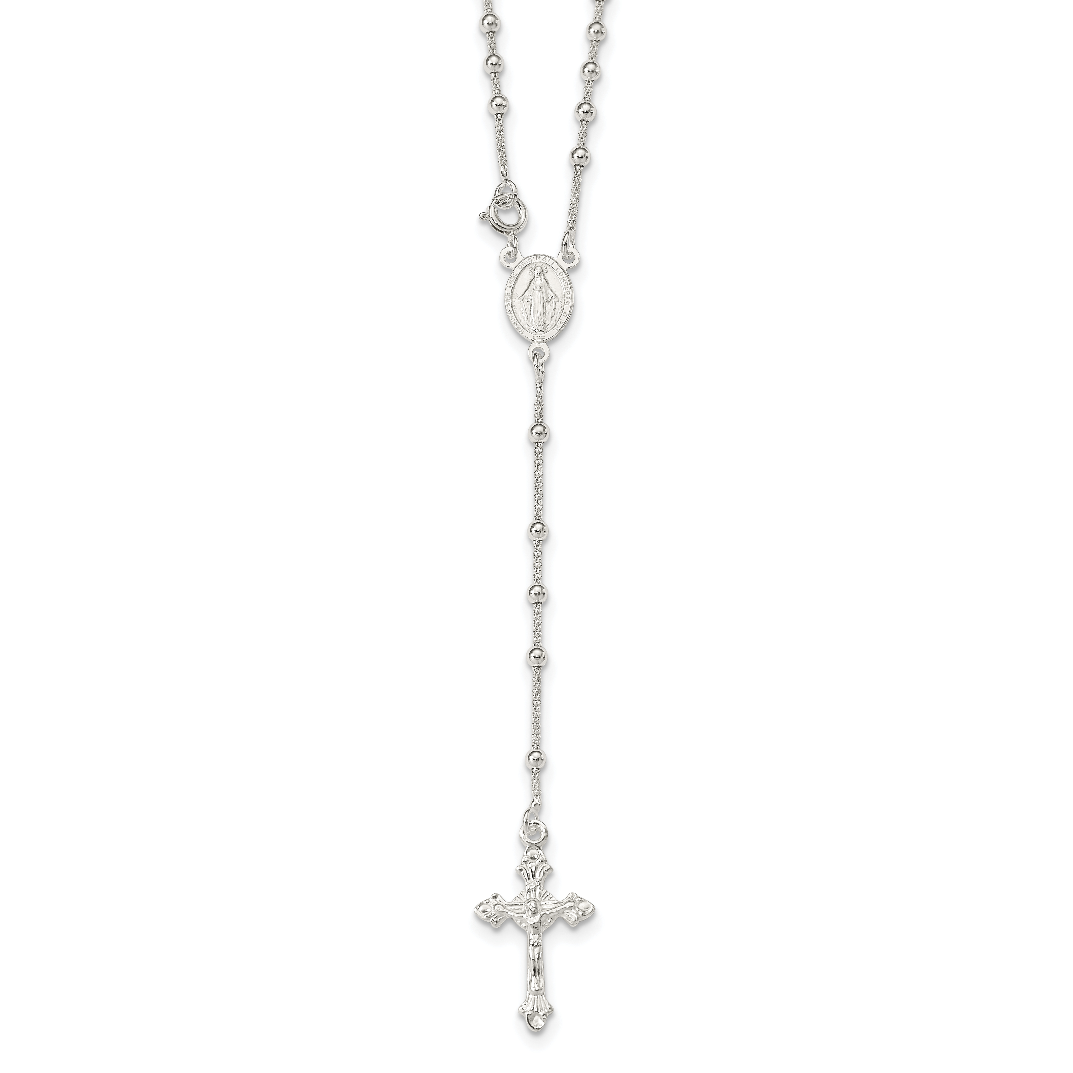 Collar rosario con cuentas pulidas de plata 16 pulgadas QH4993 - Imagen 1 de 4