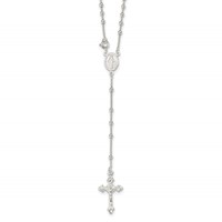 Sterling Silver Polished Bead Rosary Necklace, 16" view 1