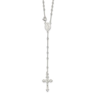 Sterling Silver Polished Bead Rosary 16 inch Necklace
