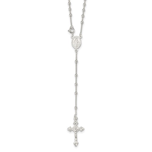Sterling Silver Polished Bead Rosary Necklace, 16"