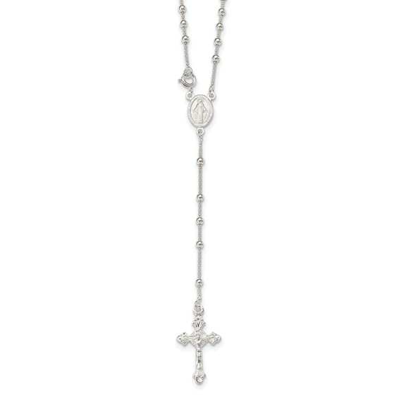 Sterling Silver Polished Bead Rosary 16 inch Necklace