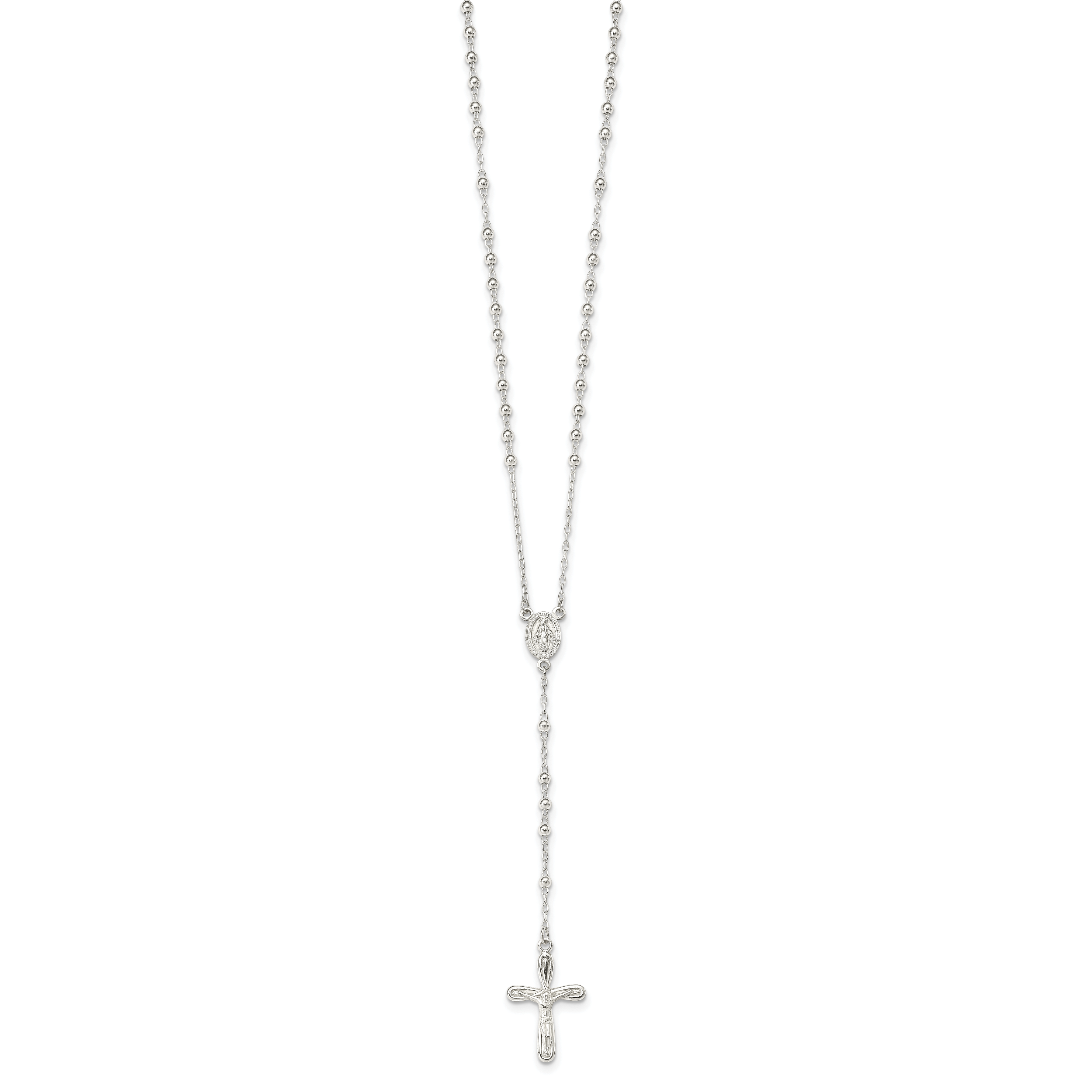 Silver Polished Crucifix Rosary 18 inch Necklace QH4995 - Picture 2 of 5