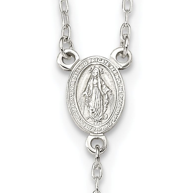Silver Polished Crucifix Rosary 18 inch Necklace QH4995 - Picture 3 of 5