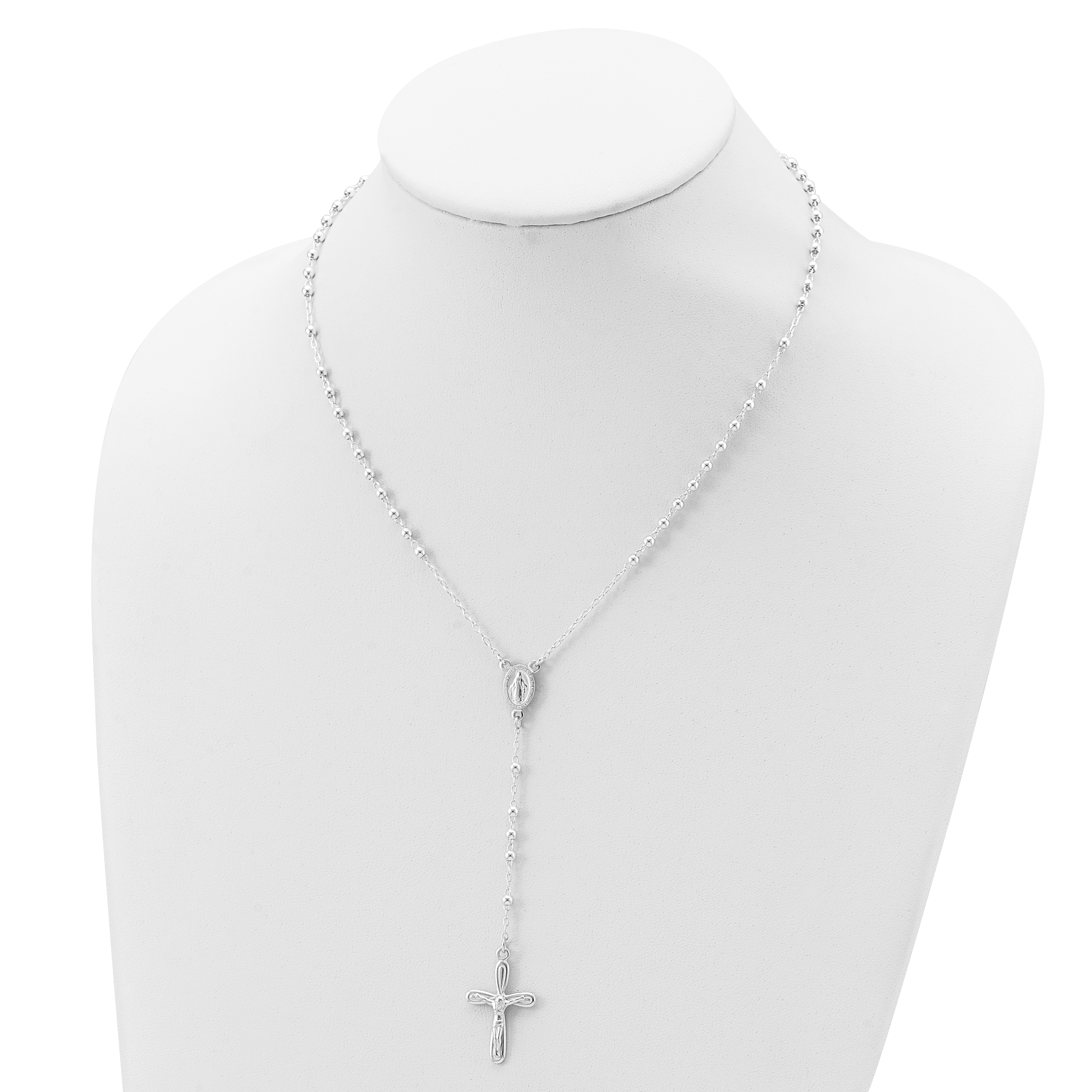 Silver Polished Crucifix Rosary 18 inch Necklace QH4995 - Picture 5 of 5