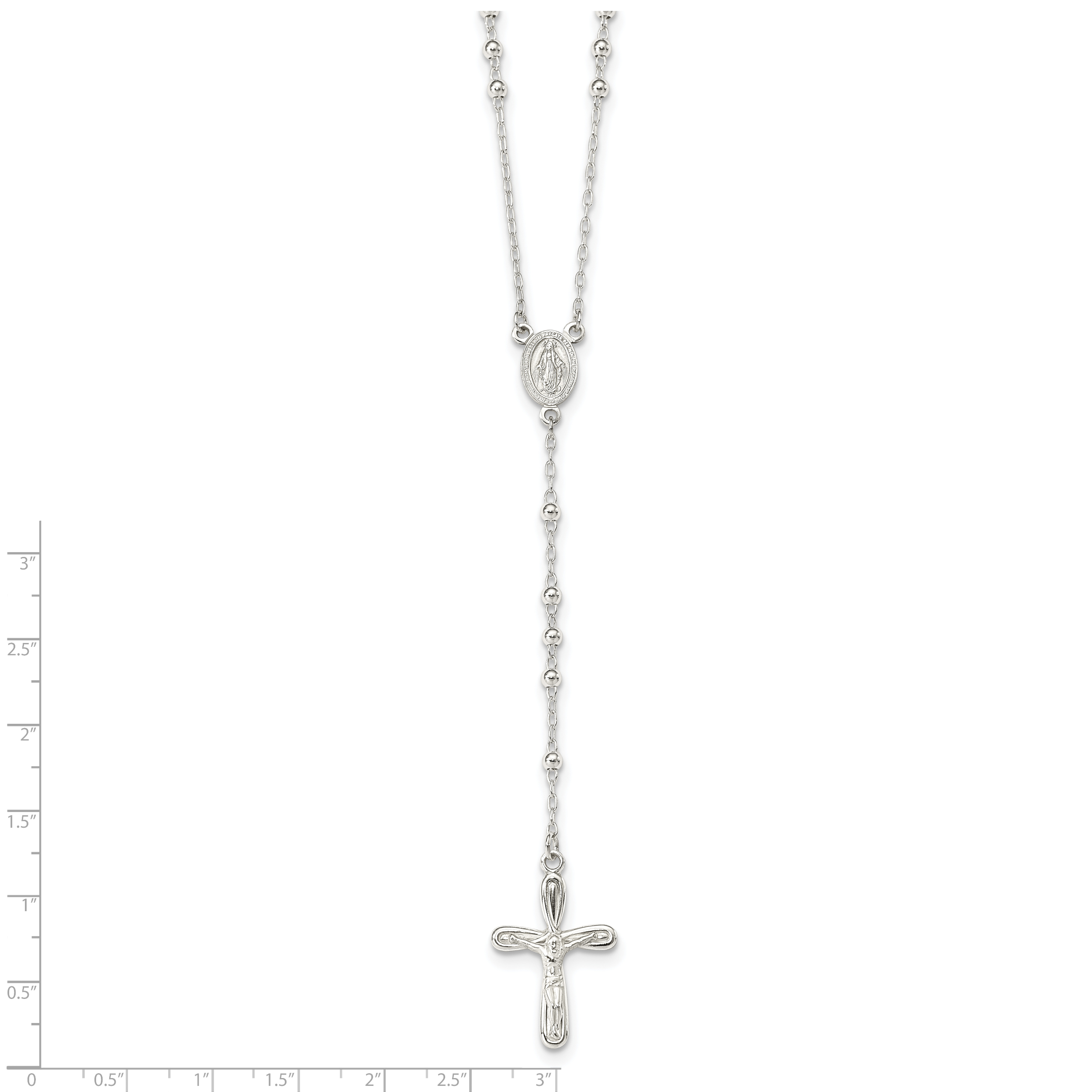 Silver Polished Crucifix Rosary 18 inch Necklace QH4995 - Picture 4 of 5