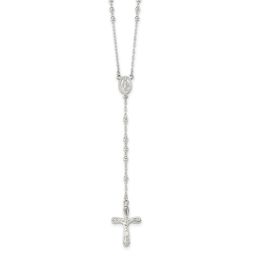 Sterling Silver Polished Crucifix Rosary Necklace, 18"