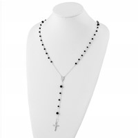 Sterling Silver Polished Black Onyx Beaded Rosary Necklace, 33" view 4