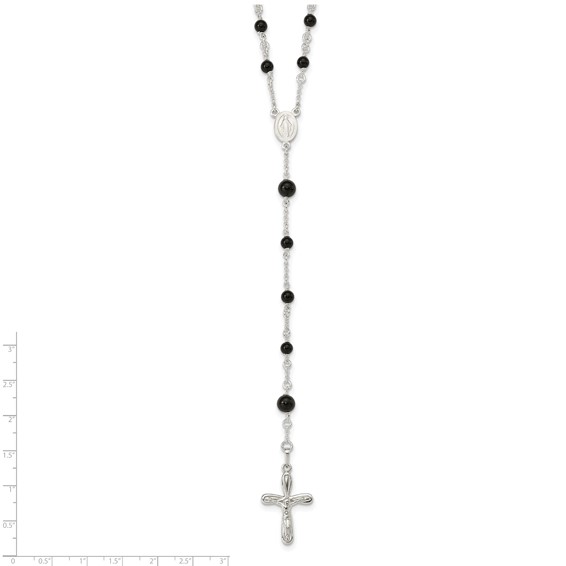 Sterling Silver Polished Black Onyx Rosary Necklace