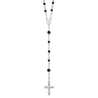 Sterling Silver Polished Black Onyx Beaded Rosary Necklace, 33" view 1