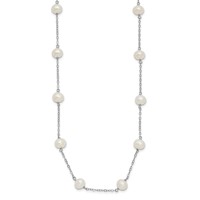 Sterling Silver Rhodium-plated 6-7mm White Near-Round Freshwater Cultured Pearl 12-Station Necklace, 16" view 2
