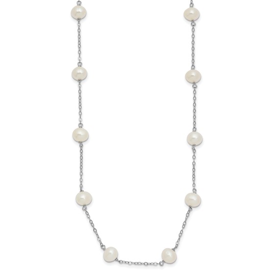 Sterling Silver Rhodium-plated 6-7mm White Near-Round Freshwater Cultured Pearl 12-Station 16 inch Necklace