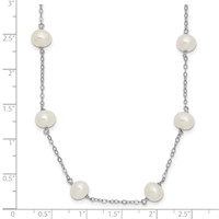 Sterling Silver Rhodium-plated 6-7mm White Near-Round Freshwater Cultured Pearl 12-Station Necklace, 16" view 5