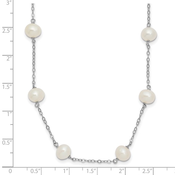 Sterling Silver Rhodium-plated 6-7mm White Near-Round Freshwater Cultured Pearl 12-Station 16 inch Necklace