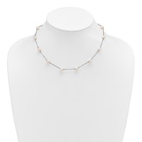 Sterling Silver Rhodium-plated 6-7mm White Near-Round Freshwater Cultured Pearl 12-Station Necklace, 16" view 3