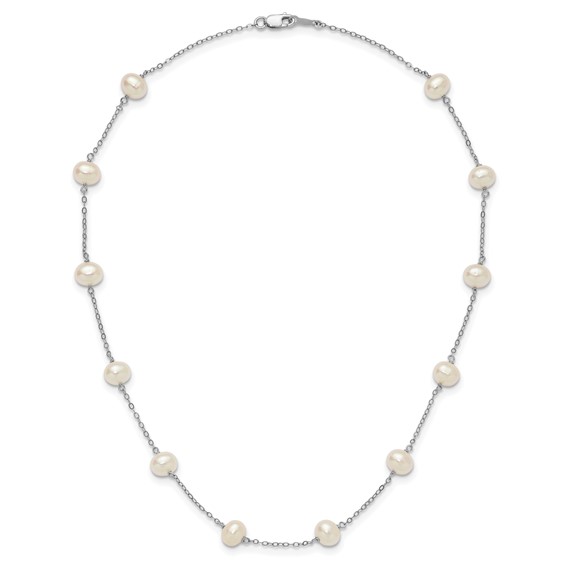 Sterling Silver Rhodium-plated 6-7mm White Near-Round Freshwater Cultured Pearl 12-Station 16 inch Necklace