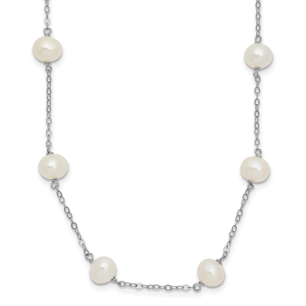 Sterling Silver Rhodium-plated 6-7mm White Near-Round Freshwater Cultured Pearl 12-Station 16 inch Necklace (QH5003-16)
