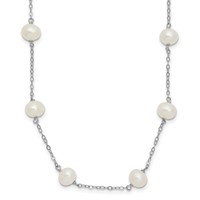 Sterling Silver Rhodium-plated 6-7mm White Near-Round Freshwater Cultured Pearl 12-Station Necklace, 16" view 1