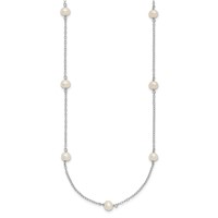Sterling Silver Rhodium-plated 5-6mm White Near-Round Freshwater Cultured Pearl 9-Station Necklace, 18" view 2
